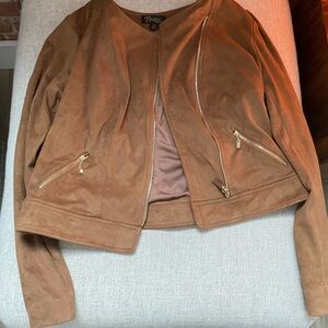 Faux suede a-symmetrical zipper jacket